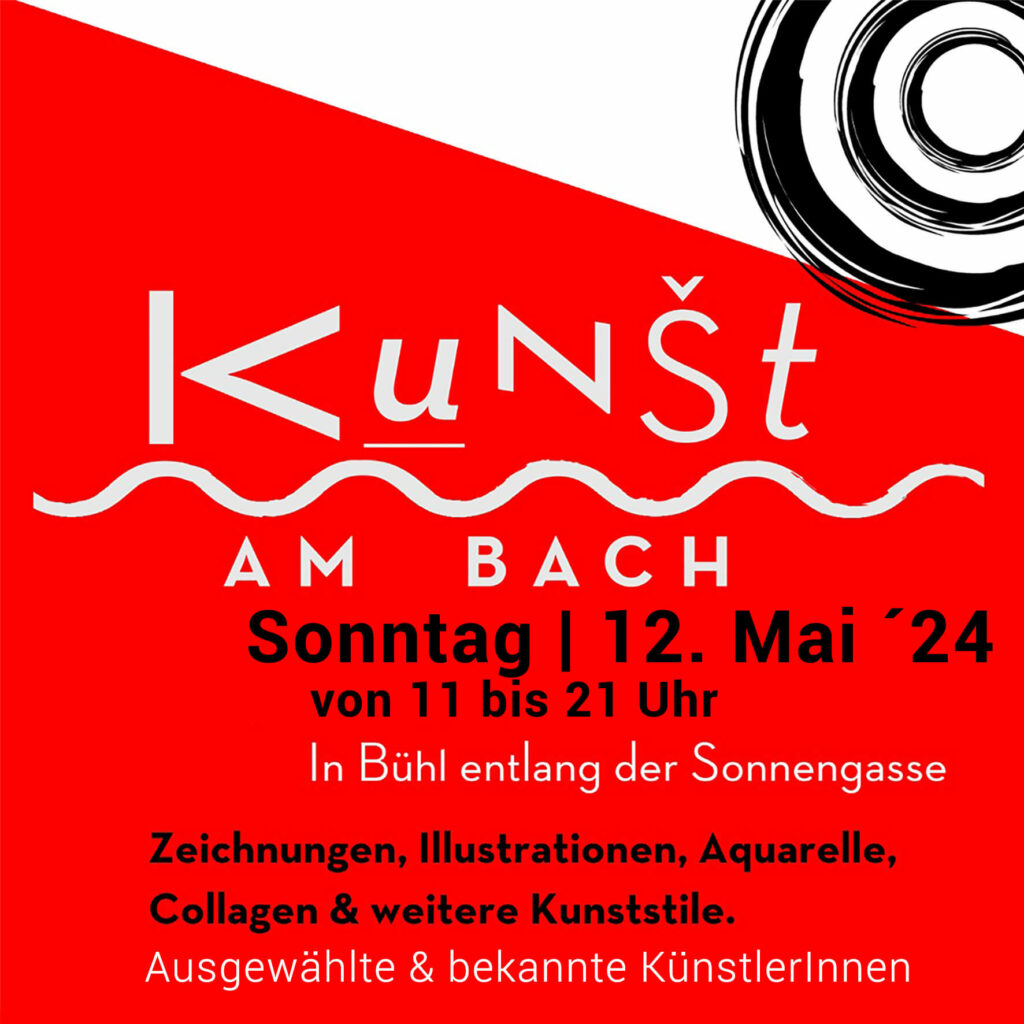 Der gecco veranstaltet KUNST AM BACH 2024 in wunderschöner Atmosphäre direkt am Bach in Bühl. Eintritt frei.